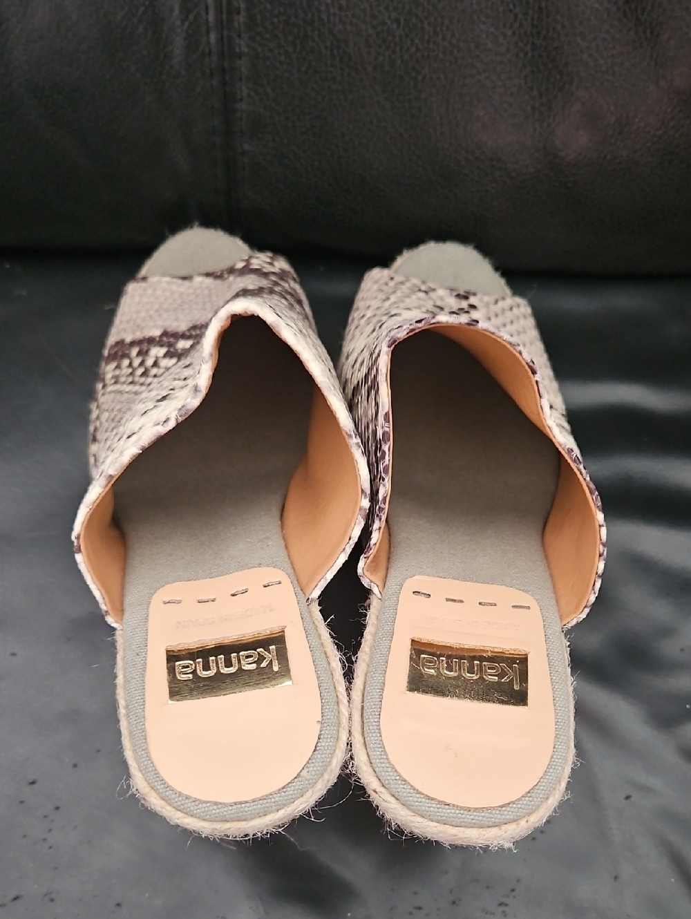 Kanna Open Toe Wedge Heel Mules Sz 6 Snakeskin Print Espadrille Platform Sandals - Picture 6 of 13